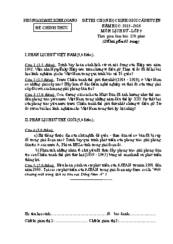 Đề thi chọn học sinh giỏi cấp huyện môn Lịch sử Lớp 9 - Năm học 2015-2016 - Phòng GD&ĐT Bình Giang (Có đáp án)