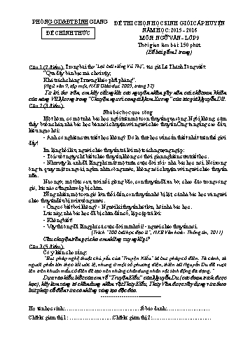 Đề thi chọn học sinh giỏi cấp huyện môn Ngữ văn Lớp 9 - Năm học 2015-2016 - Phòng GD&ĐT Bình Giang (Có đáp án)