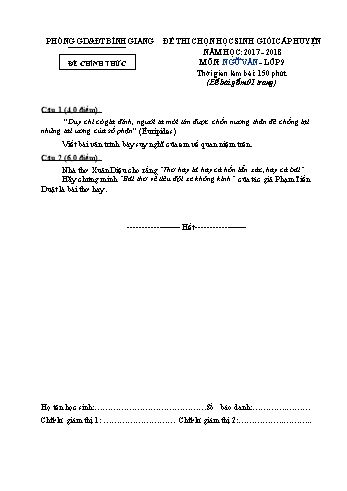 Đề thi chọn học sinh giỏi cấp huyện môn Ngữ văn Lớp 9 - Năm học 2017-2018 - Phòng GD&ĐT Bình Giang (Có đáp án)