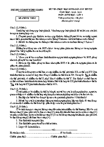 Đề thi chọn học sinh giỏi cấp huyện môn Sinh học Lớp 9 - Năm học 2018-2019 - Phòng GD&ĐT Bình Giang