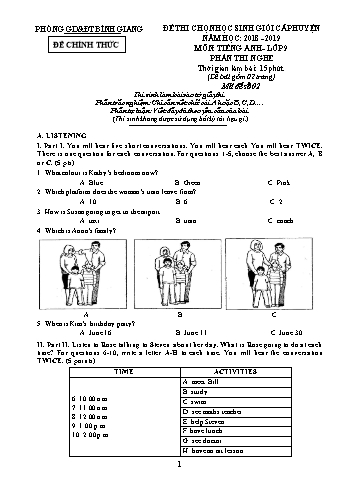 Đề thi chọn học sinh giỏi cấp huyện môn Tiếng Anh Lớp 9 - Năm học 2018-2019 - Phòng GD&ĐT Bình Giang