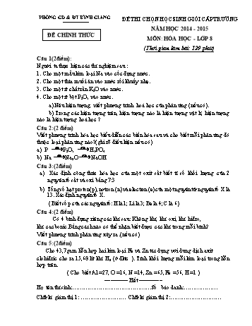 Đề thi chọn học sinh giỏi cấp trường môn Hóa học Lớp 8 - Năm học 2014-2015 - Phòng GD&ĐT Bình Giang (Kèm hướng dẫn chấm và biểu điểm)