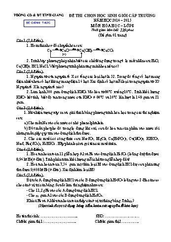 Đề thi chọn học sinh giỏi cấp trường môn Hóa học Lớp 8 - Năm học 2014-2015 - Trường THCS Thái Học