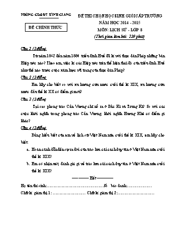 Đề thi chọn học sinh giỏi cấp trường môn Lịch sử Lớp 8 - Năm học 2015-2016 - Phòng GD&ĐT Bình Giang (Kèm hướng dẫn chấm)