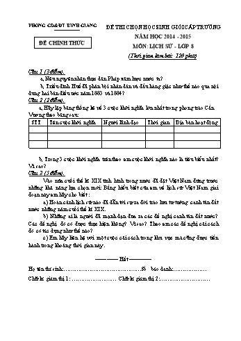 Đề thi chọn học sinh giỏi cấp trường môn Lịch sử Lớp 8 - Năm học 2014-2015 - Sở GD&ĐT Hải Dương (Kèm hướng dẫn chấm)
