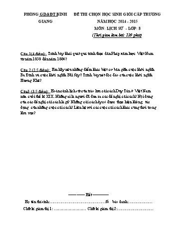 Đề thi chọn học sinh giỏi cấp trường môn Lịch sử Lớp 8 - Năm học 2014-2015 - Phòng GD&ĐT Bình Giang (Kèm hướng dẫn chấm)