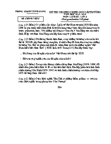 Đề thi chọn học sinh giỏi cấp trường môn Lịch sử Lớp 8 - Năm học 2014-2015 - Phòng GD&ĐT Bình Giang (Có đáp án và biểu điểm)