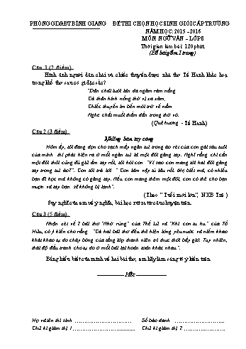 Đề thi chọn học sinh giỏi cấp trường môn Ngữ văn Lớp 8 - Năm học 2015-2016 - Trường THCS Tân Việt (Kèm hướng dẫn chấm và biểu điểm)
