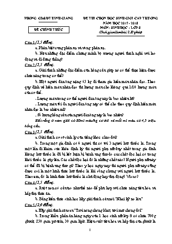 Đề thi chọn học sinh giỏi cấp trường môn Sinh học Lớp 8 - Năm học 2017-2018 - Phòng GD&ĐT Bình Giang