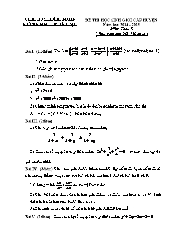 Đề thi chọn học sinh giỏi cấp trường môn Toán 8 - Năm học 2014-2015 - Phòng GD&ĐT Bình Giang (Kèm hướng dẫn chấm)