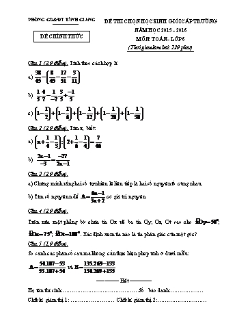 Đề thi chọn học sinh giỏi cấp trường môn Toán Lớp 6 - Năm học 2015-2016 - Phòng GD&ĐT Bình Giang (Kèm hướng dẫn chấm)