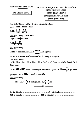 Đề thi chọn học sinh giỏi cấp trường môn Toán Lớp 6 - Năm học 2012-2013 - Phòng GD&ĐT Bình Giang (Có đáp án)