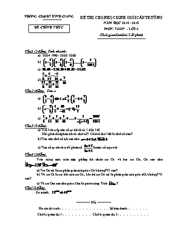 Đề thi chọn học sinh giỏi cấp trường môn Toán Lớp 6 - Năm học 2014-2015 - Phòng GD&ĐT Bình Giang (Có đáp án)
