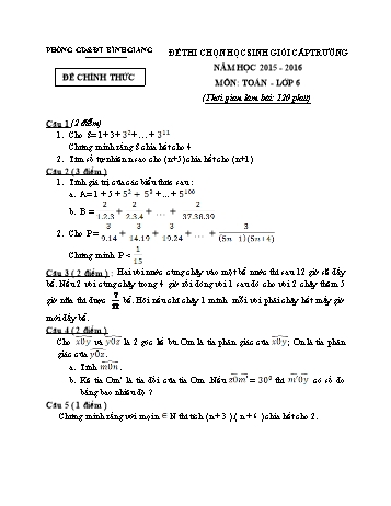 Đề thi chọn học sinh giỏi cấp trường môn Toán Lớp 6 - Năm học 2015-2016 (Có đáp án)