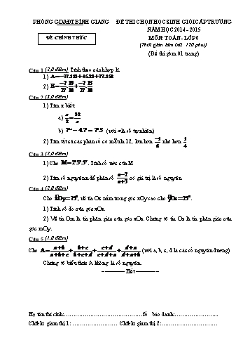 Đề thi chọn học sinh giỏi cấp trường môn Toán Lớp 6 - Năm học 2014-2015 - Trường THCS Thái Học