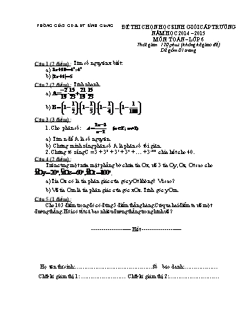 Đề thi chọn học sinh giỏi cấp trường môn Toán Lớp 6 - Năm học 2014-2015 - Phòng GD&ĐT Bình Giang (Kèm hướng dẫn chấm)