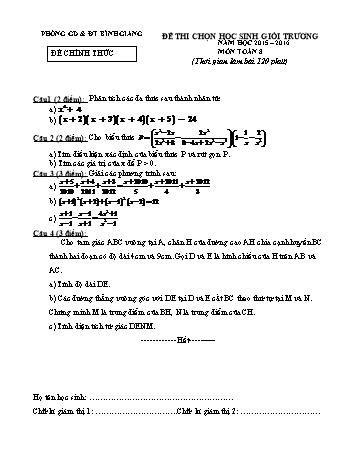 Đề thi chọn học sinh giỏi cấp trường môn Toán Lớp 8 - Năm học 2015-2016 - Phòng GD&ĐT Bình Giang (Kèm hướng dẫn chấm)