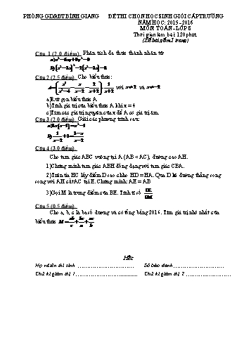 Đề thi chọn học sinh giỏi cấp trường môn Toán Lớp 8 - Năm học 2015-2016 - Trường THCS Tân Việt (Kèm hướng dẫn chấm và biểu điểm)