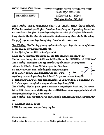 Đề thi chọn học sinh giỏi cấp trường môn Vật lí Lớp 8 - Năm học 2013-2014 - Phòng GD&ĐT Bình Giang (Có đáp án)