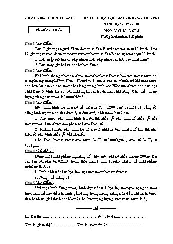 Đề thi chọn học sinh giỏi cấp trường môn Vật lí Lớp 8 - Năm học 2017-2018 - Phòng GD&ĐT Bình Giang