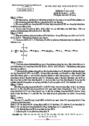 Đề thi chọn học sinh giỏi huyện vòng I môn Hoá học Lớp 9 - Năm học 2012-2013 - Phòng GD&ĐT Bình Giang (Có đáp án)
