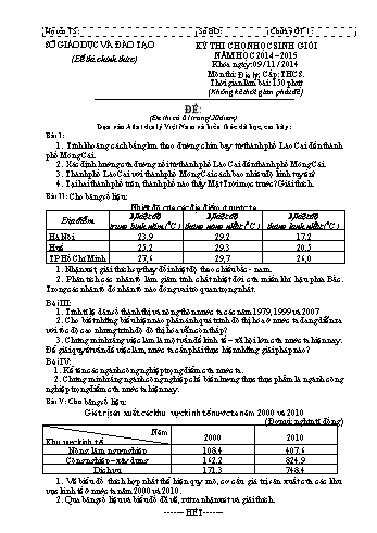 Đề thi chọn học sinh giỏi môn Địa lý cấp THCS - Năm học 2014-2015