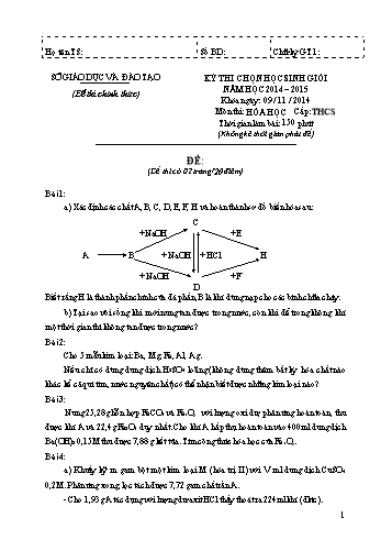 Đề thi chọn học sinh giỏi môn Hóa học cấp THCS - Năm học 2014-2015