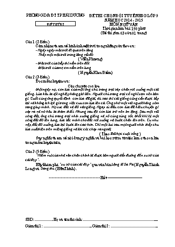 Đề thi chọn học sinh giỏi môn Ngữ văn Lớp 9 (Đề dự bị) - Năm học 2014-2015 - Phòng GD&ĐT TP Hải Dương (Kèm hướng dẫn chấm)