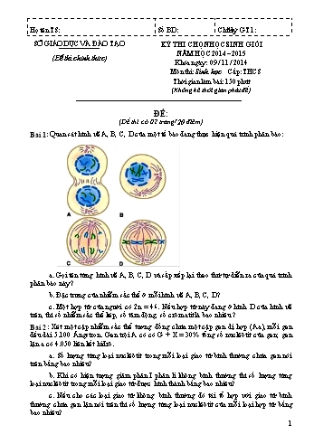 Đề thi chọn học sinh giỏi môn Sinh học cấp THCS - Năm học 2014-2015