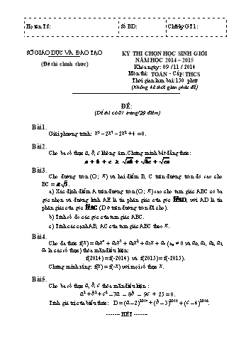 Đề thi chọn học sinh giỏi môn Toán cấp THCS - Năm học 2014-2015