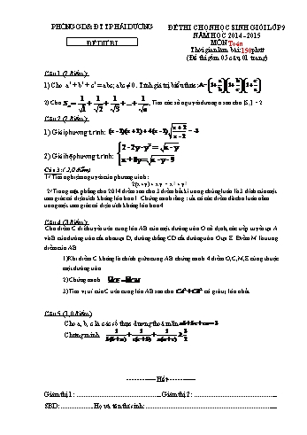 Đề thi chọn học sinh giỏi môn Toán Lớp 9 (Đề dự bị) - Năm học 2014-2015 - Phòng GD&ĐT TP Hải Dương (Kèm hướng dẫn chấm)