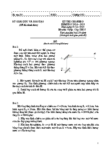 Đề thi chọn học sinh giỏi môn Vật lý cấp THCS - Năm học 2014-2015