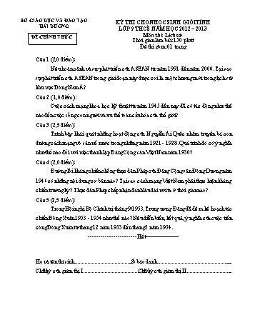 Đề thi chọn học sinh giỏi tỉnh lớp 9 THCS môn Lịch sử - Năm học 2012-2013 - Sở GD&ĐT TP Hải Dương (Kèm hướng dẫn chấm)