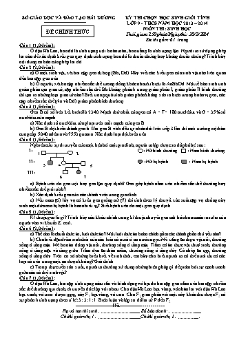 Đề thi chọn học sinh giỏi tỉnh lớp 9 THCS môn Sinh học - Năm học 2013-2014 - Sở GD&ĐT Hải Dương (Kèm hướng dẫn chấm)
