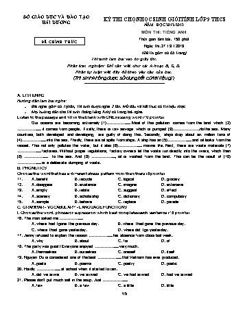 Đề thi chọn học sinh giỏi tỉnh lớp 9 THCS môn Tiếng Anh - Năm học 2012-2013 - Sở GD&ĐT Hải Dương