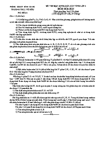 Đề thi chọn học sinh giỏi tỉnh môn Hóa học Lớp 9 - Trường THCS Vũ Hữu - Mã đề 02 (Có đáp án)