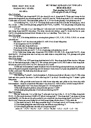 Đề thi chọn học sinh giỏi tỉnh môn Hóa học Lớp 9 - Trường THCS Vũ Hữu - Mã đề 01 (Có đáp án)