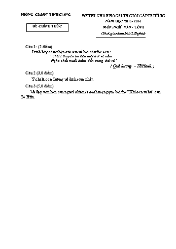 Đề thi chọn học sinh giỏi trường môn Ngữ văn Lớp 8 - Năm học 2015-2016 - Phòng GD&ĐT Bình Giang (Kèm hướng dẫn chấm)