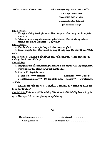 Đề thi chọn học sinh giỏi trường môn Sinh học Lớp 8 - Năm học 2014-2015 - Phòng GD&ĐT Bình Giang (Kèm hướng dẫn chấm)