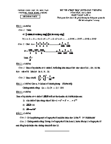 Đề thi chọn học sinh giỏi trường môn Toán Lớp 6 - Năm học 2013-2014 - Trường THCS Hùng Thắng