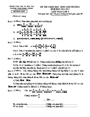Đề thi chọn học sinh giỏi trường môn Toán Lớp 6 - Năm học 2014-2015 - Trường THCS Hùng Thắng