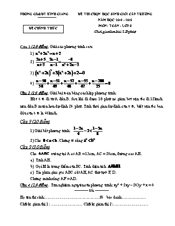 Đề thi chọn học sinh giỏi trường môn Toán Lớp 8 - Năm học 2014-2015 (Kèm hướng dẫn chấm)