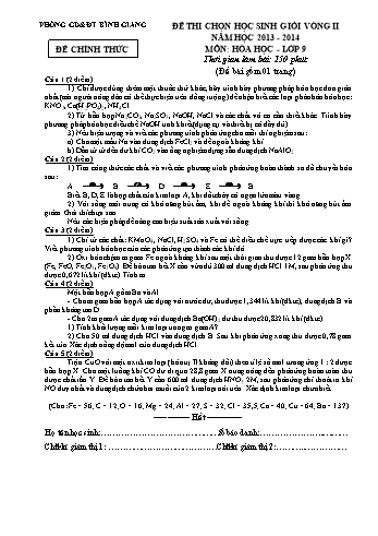 Đề thi chọn học sinh giỏi vòng II môn Hóa học Lớp 9 - Năm học 2013-2014 - Phòng GD&ĐT Bình Giang (Kèm hướng dẫn chấm)