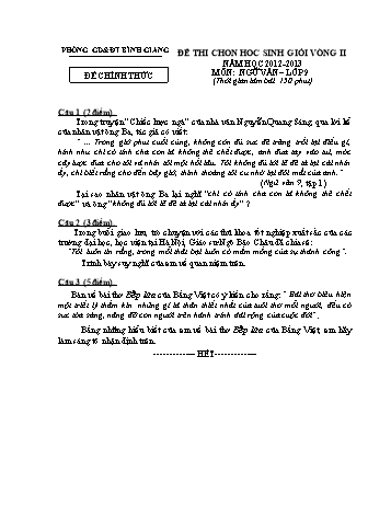 Đề thi chọn học sinh giỏi vòng II môn Ngữ văn Lớp 9 - Năm học 2012-2013 - Phòng GD&ĐT Bình Giang (Kèm hướng dẫn chấm)