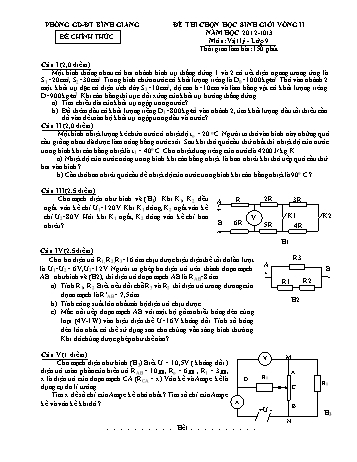 Đề thi chọn học sinh giỏi vòng II môn Vật lý Lớp 9 - Năm học 2012-2013 - Phòng GD&ĐT Bình Giang (Kèm hướng dẫn chấm)