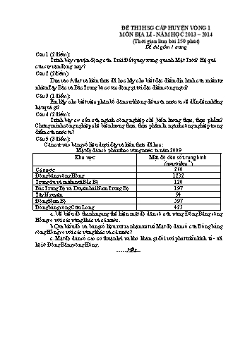 Đề thi học sinh giỏi cấp huyện vòng 1 môn Địa lí - Năm học 2013-2014 (Kèm hướng dẫn chấm)