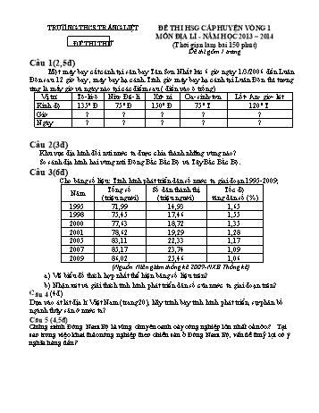 Đề thi học sinh giỏi cấp huyện vòng 1 môn Địa lí - Năm học 2013-2014 - Trường THCS Tráng Liệt (Có đáp án)