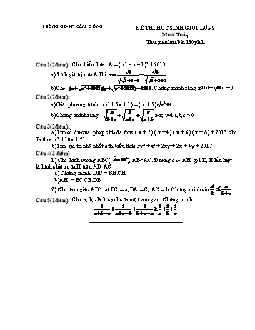 Đề thi học sinh giỏi môn Toán Lớp 9 - Phòng GD&ĐT Cẩm Giàng