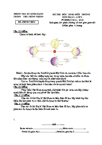 Đề thi học sinh giỏi trường môn Địa lí Lớp 8 - Năm học 2011-2012 - Trường THCS Hùng Thắng (Có đáp án)