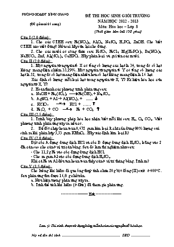 Đề thi học sinh giỏi trường môn Hóa học Lớp 8 - Năm học 2012-2013 - Phòng GD&ĐT Bình Giang (Kèm hướng dẫn chấm)
